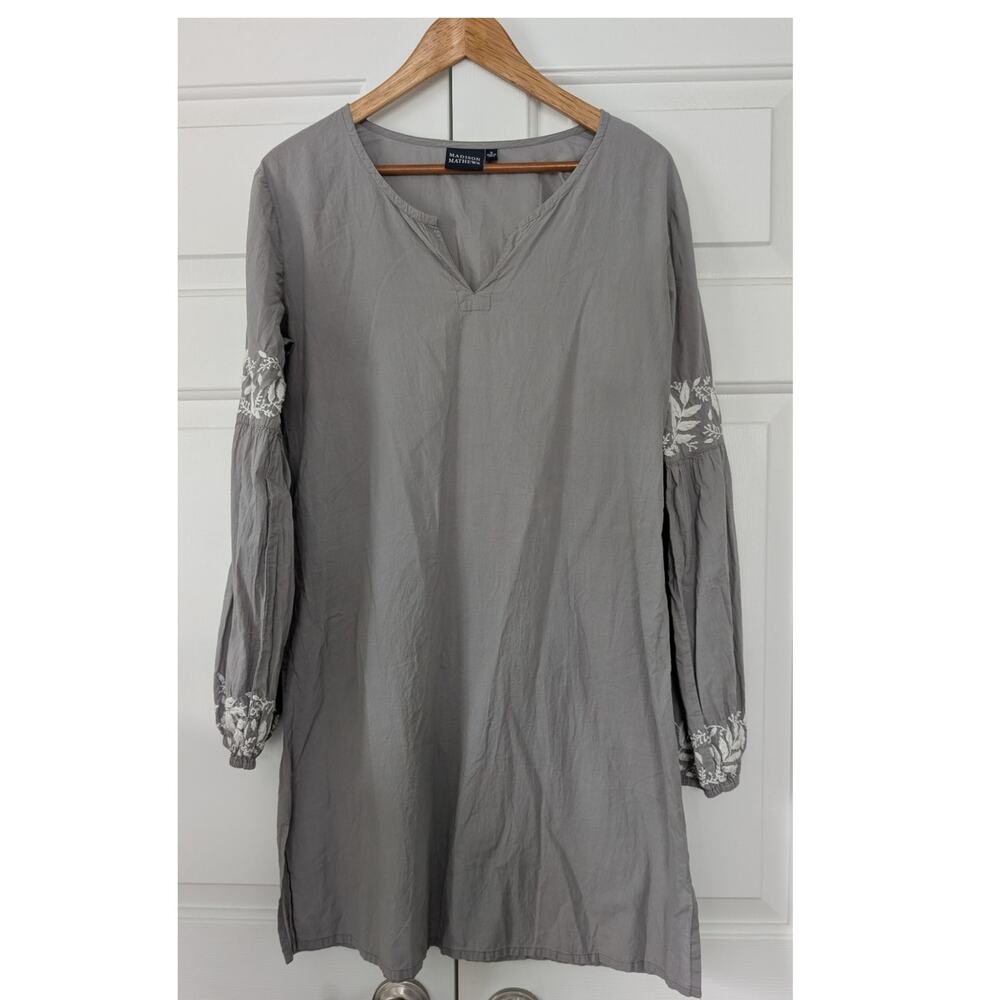 Madison Mathews Cotton Embroidered Sleeve Dress
